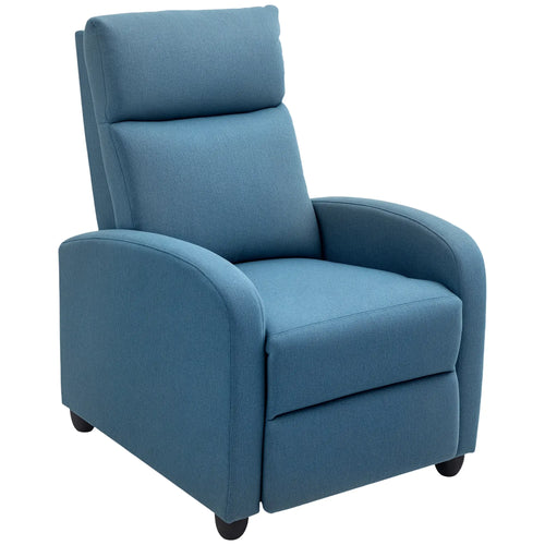 Manual Recliner Chair, Padded Seat, Living Room, Blue