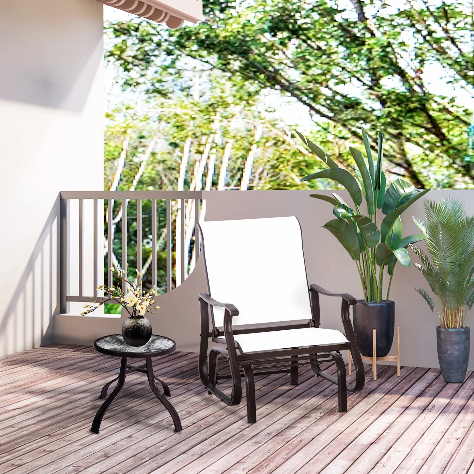 Outdoor Glider Chair, Steel Frame, Mesh Fabric, Cream White Outdoor Gliders at Gallery Canada