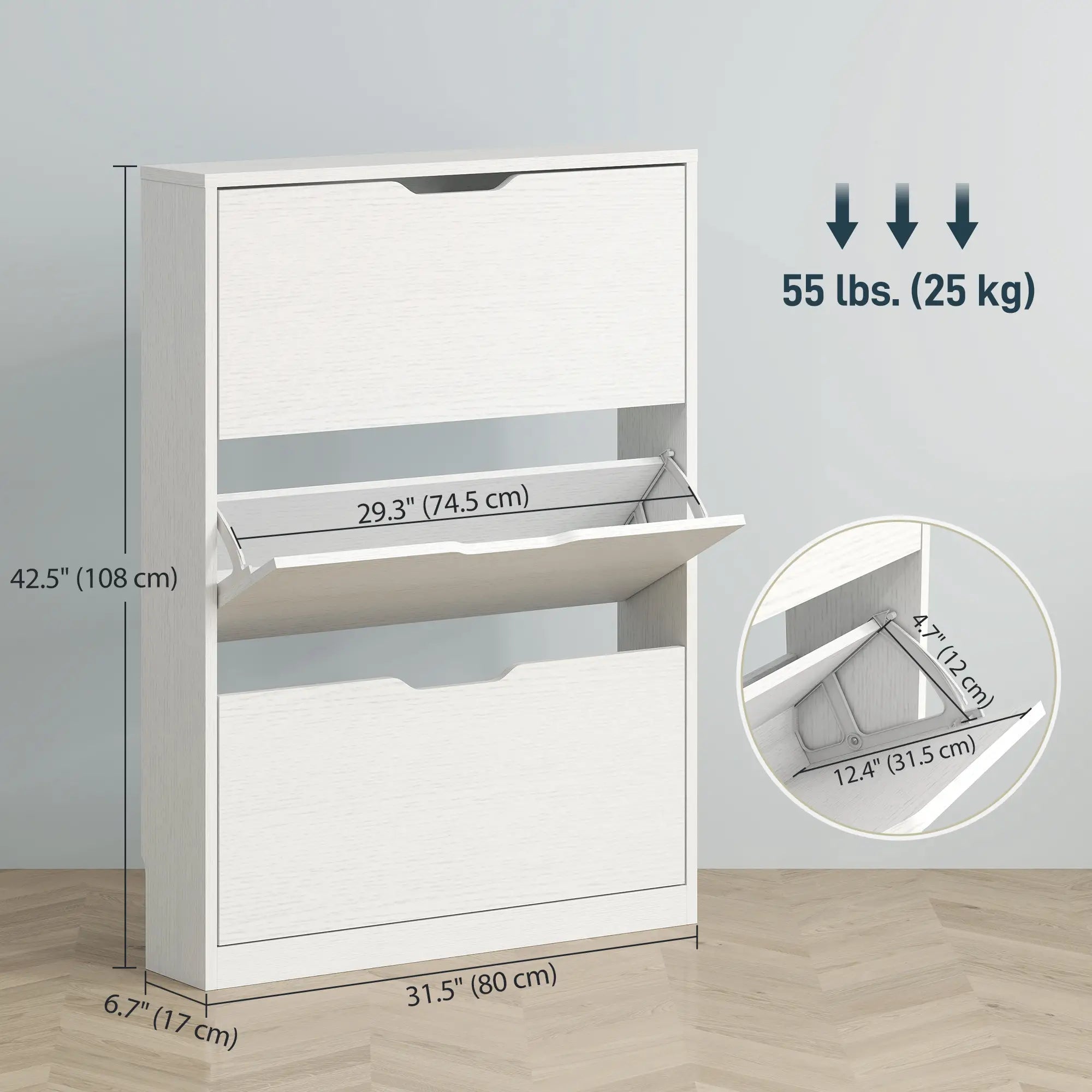Narrow Shoe Cabinet 3 Flip Drawers, 31.5