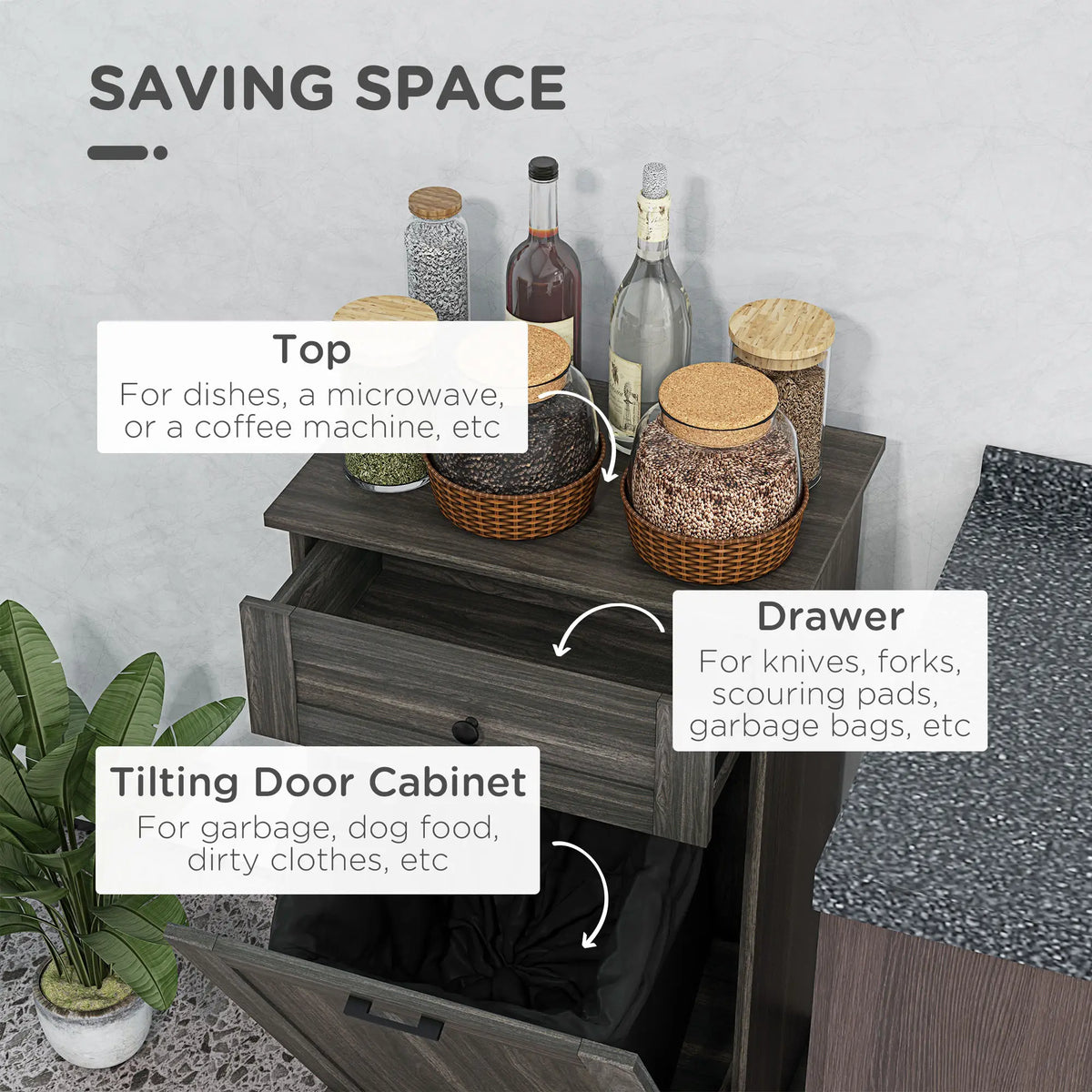 Kitchen Tilt Out Trash Bin Cabinet, Free Standing, Charcoal Grey Storage Cabinets at Gallery Canada