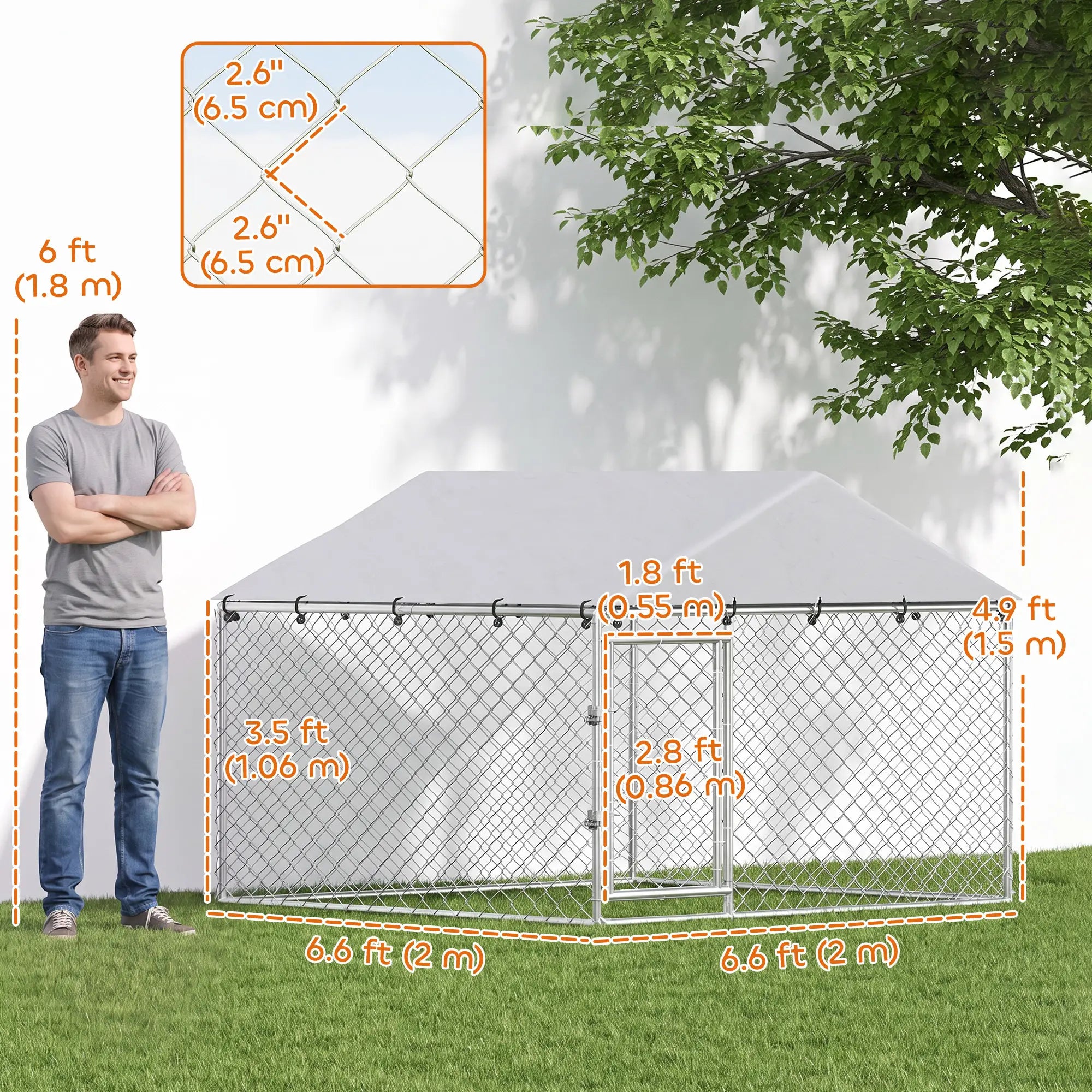 6.6' x 6.6' x 4.9' Outdoor Dog Kennel Galvanized Steel, Silver Dog Kennels at Gallery Canada