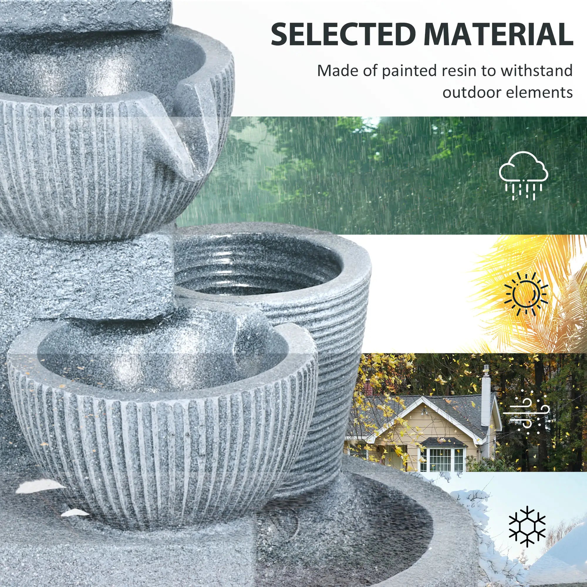 Solar Powered 4-Tier Resin Water Fountain, LED Lights Water Fountains at Gallery Canada
