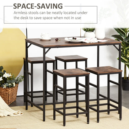 5-Piece Industrial Rectangular Bar Table Set, 4 Stools, Rustic Brown, Brown Bar Sets at Gallery Canada