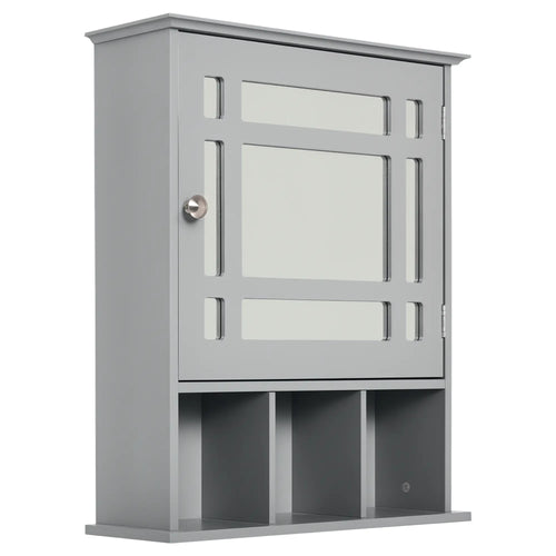 Wall Mount Bathroom Cabinet with Mirror Door, 3 Shelf Organizer, Grey