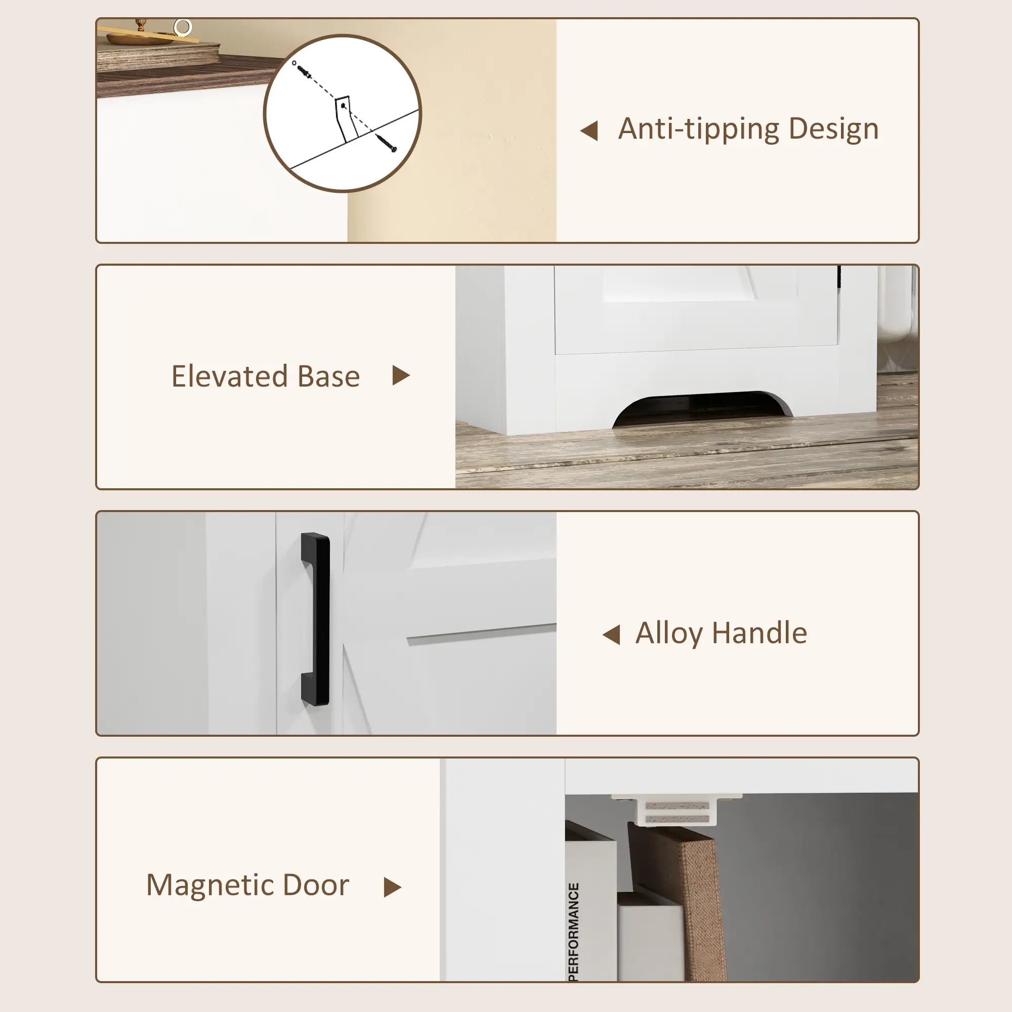 Farmhouse Accent Cabinet, Adjustable Shelf, Barn Door, White Storage Cabinets at Gallery Canada