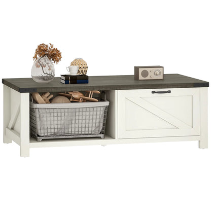 Farmhouse Coffee Table with Drawer, Open Shelf, Distressed White Coffee Tables at Gallery Canada