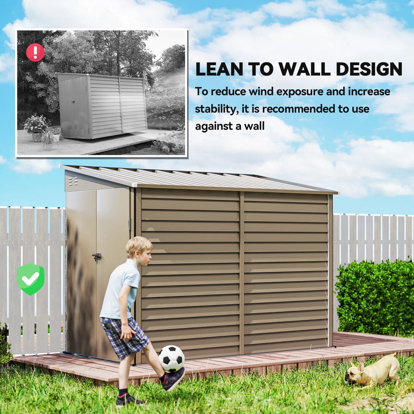 4.6' x 9' Brown Steel Outdoor Storage Shed, Lean To Metal Tool House, Brown Sheds at Gallery Canada