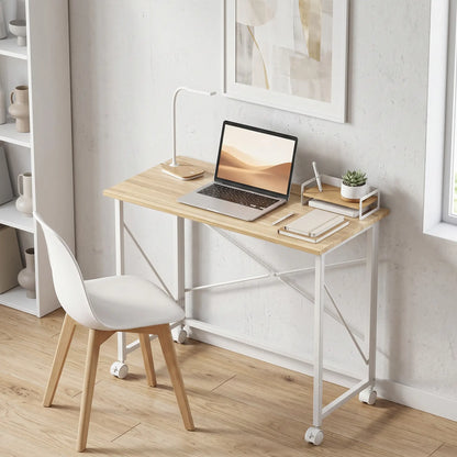 31.5" Folding Desk With Wheels, Home Office Desk, Natural Wood, Natural Wood Dumbbells & Barbells at Gallery Canada