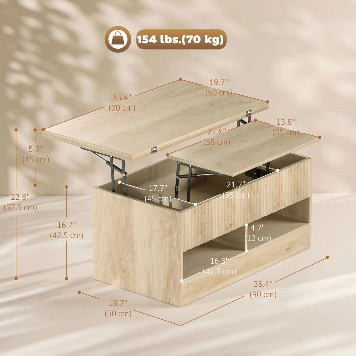 Lift Top Coffee Table, Dual-Zone Expandable, Oak Coffee Tables at Gallery Canada
