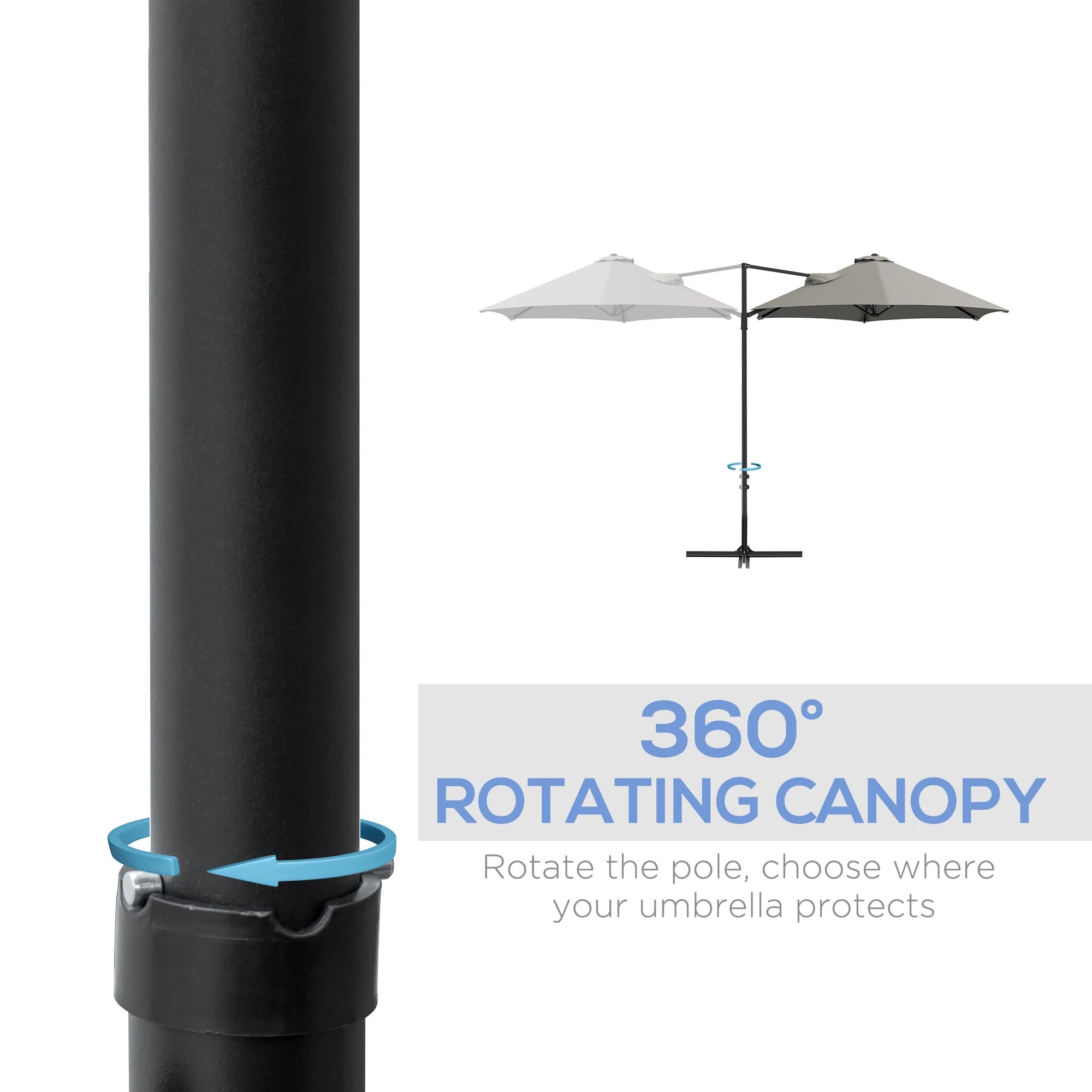 8.5FT Outdoor Cantilever Parasol, 360° Rotation, Cross Base, Light Grey Cantilever Umbrellas at Gallery Canada