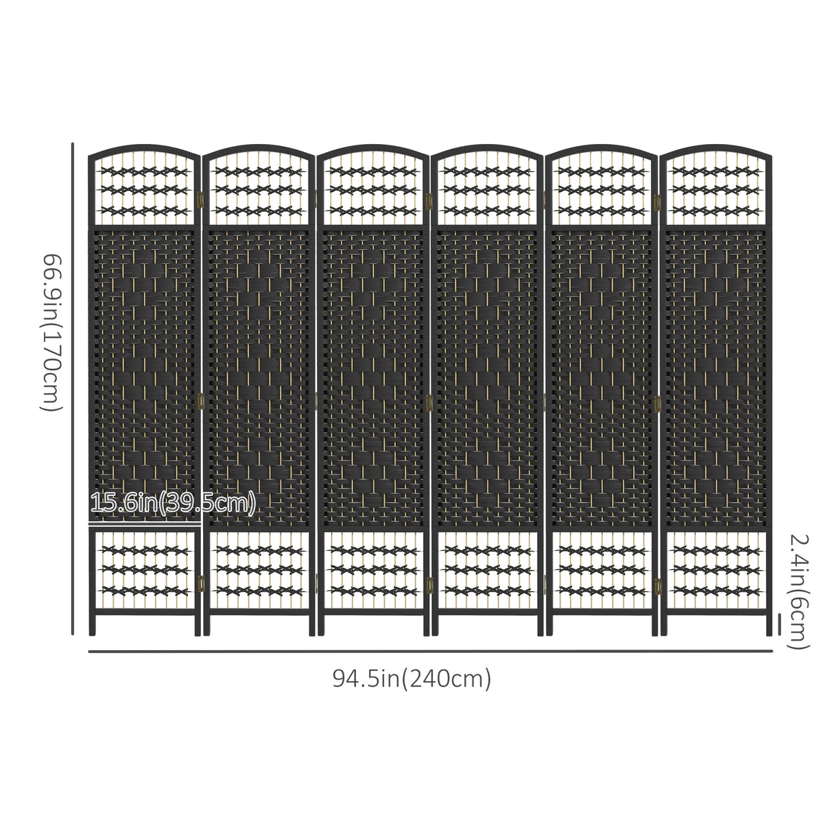 6 Panel Folding Room Divider, Portable Privacy Screen, Black Room Dividers at Gallery Canada