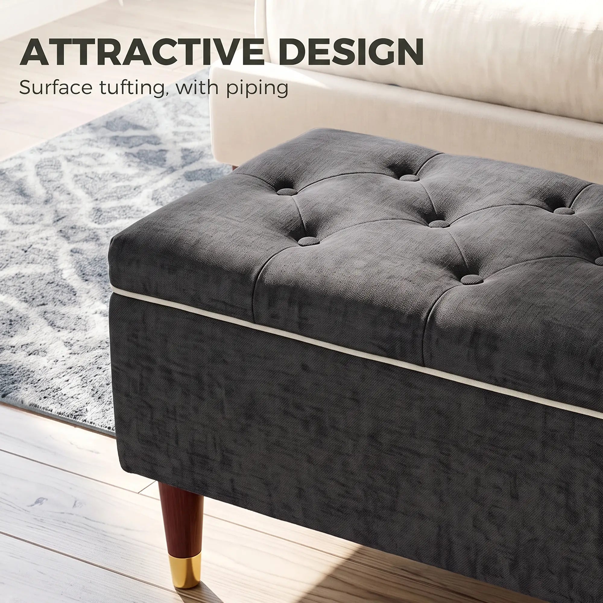 Upholstered Storage Ottoman Bench, 264 LBS Capacity, Dark Grey Storage Ottomans & Benches at Gallery Canada