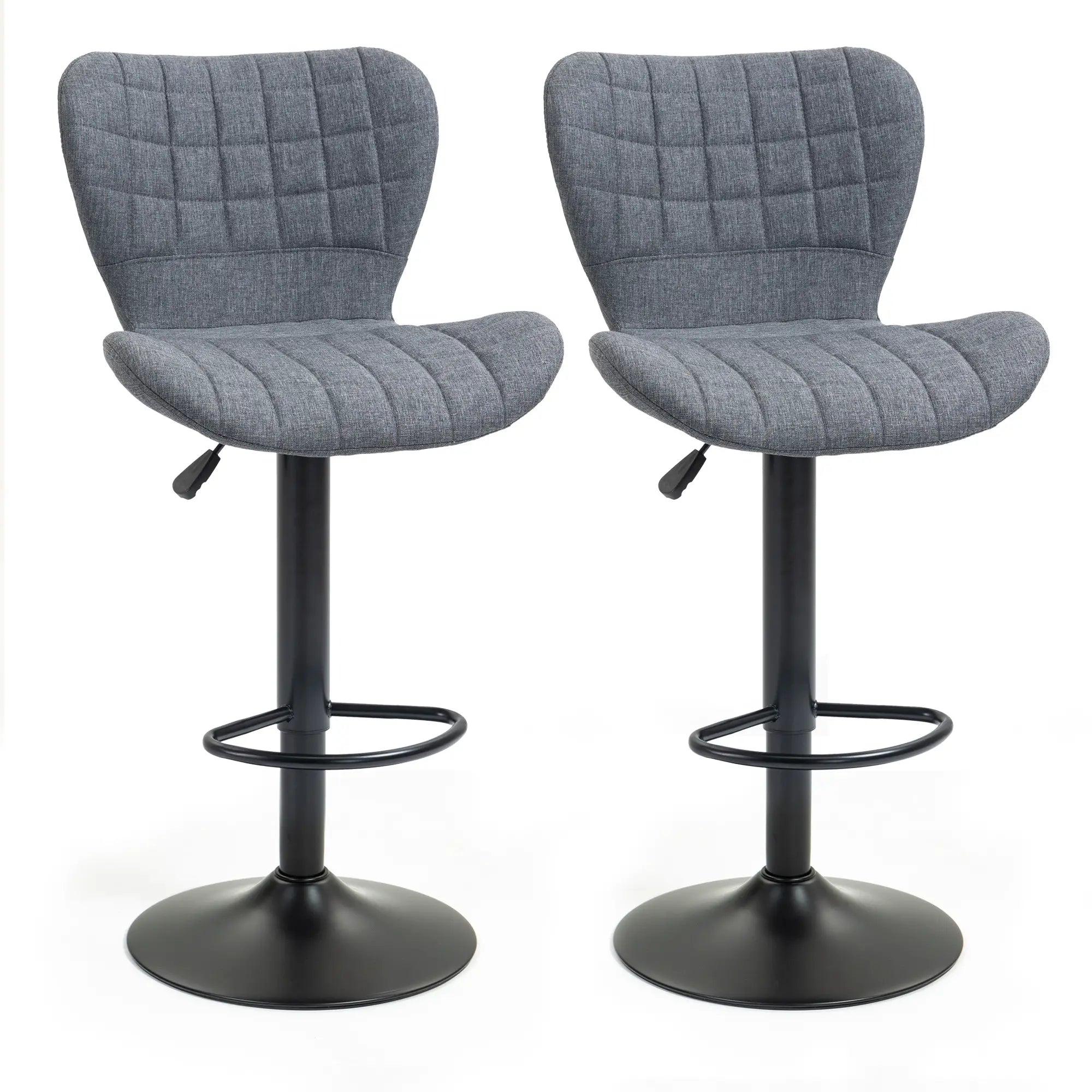 Adjustable Swivel Bar Stools Set of 2, Linen Fabric, Grey Bar Stools Grey at Gallery Canada
