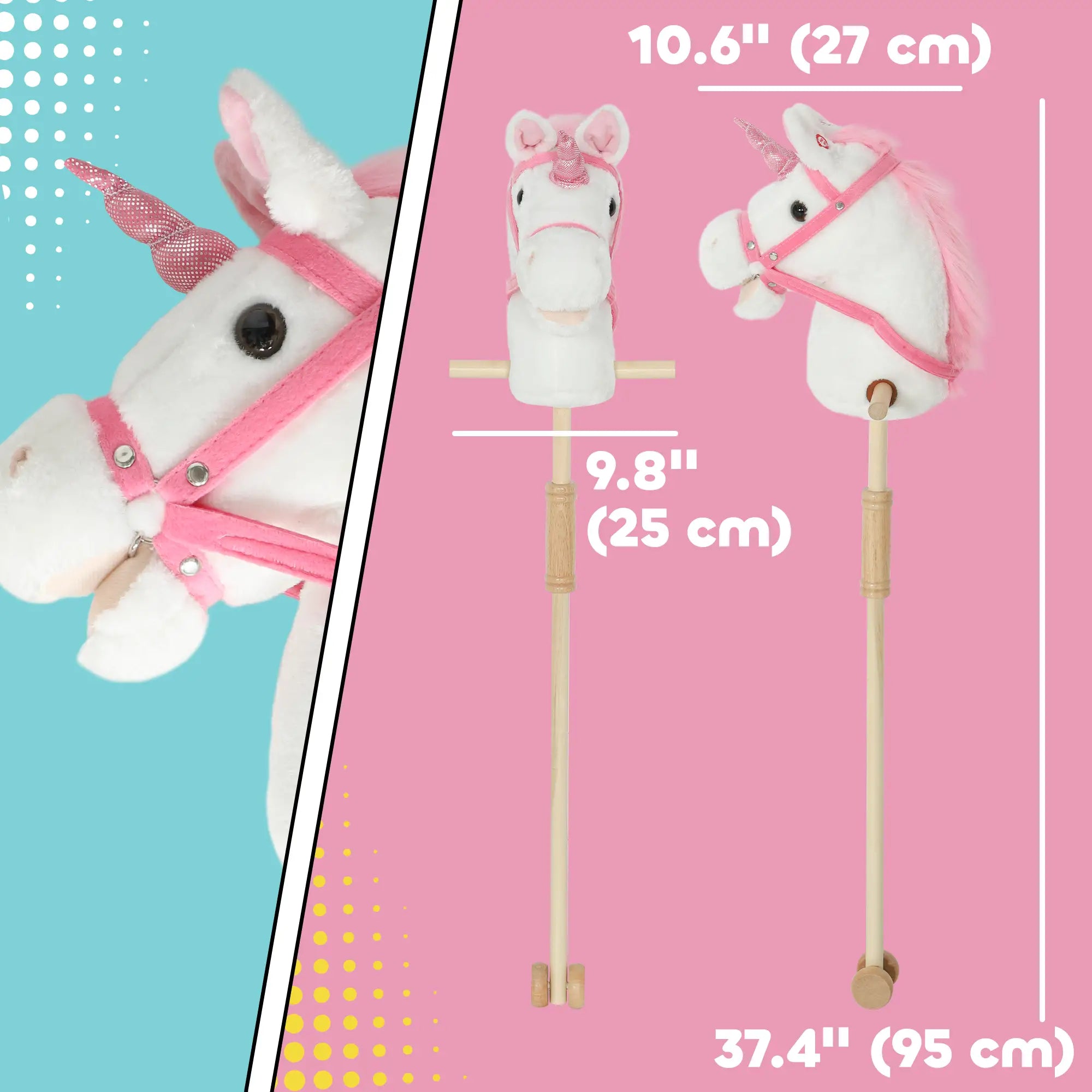 Unicorn Stick Horse, Plush with Wood Wheels, Neighing Sounds, White Rocking Horses at Gallery Canada