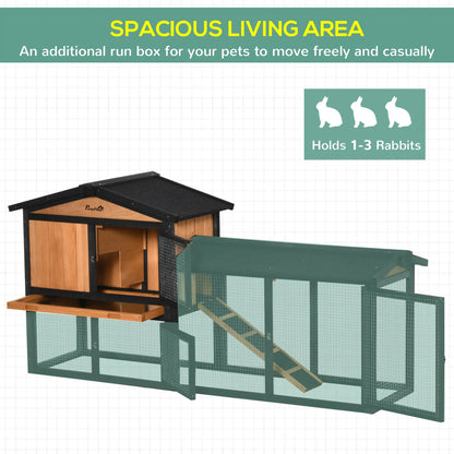 Wooden Rabbit Hutch, 69", with Run Box, Slide-out Tray, Ramp, Black Rabbit Hutch at Gallery Canada
