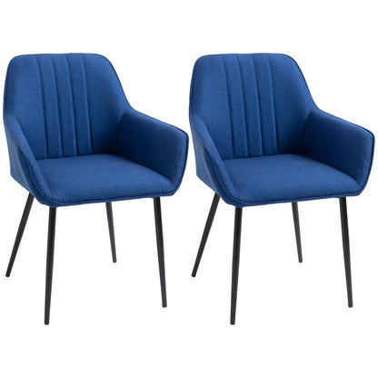 Dining Chairs Set of 2, Upholstered Linen Fabric, Metal Legs, Dark Blue
