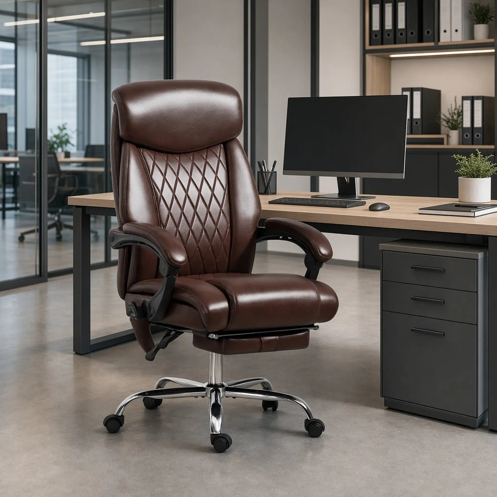 6 Point Massage Office Chair, Ergonomic Reclining Desk Chair, Dark Brown Massage Chairs at Gallery Canada