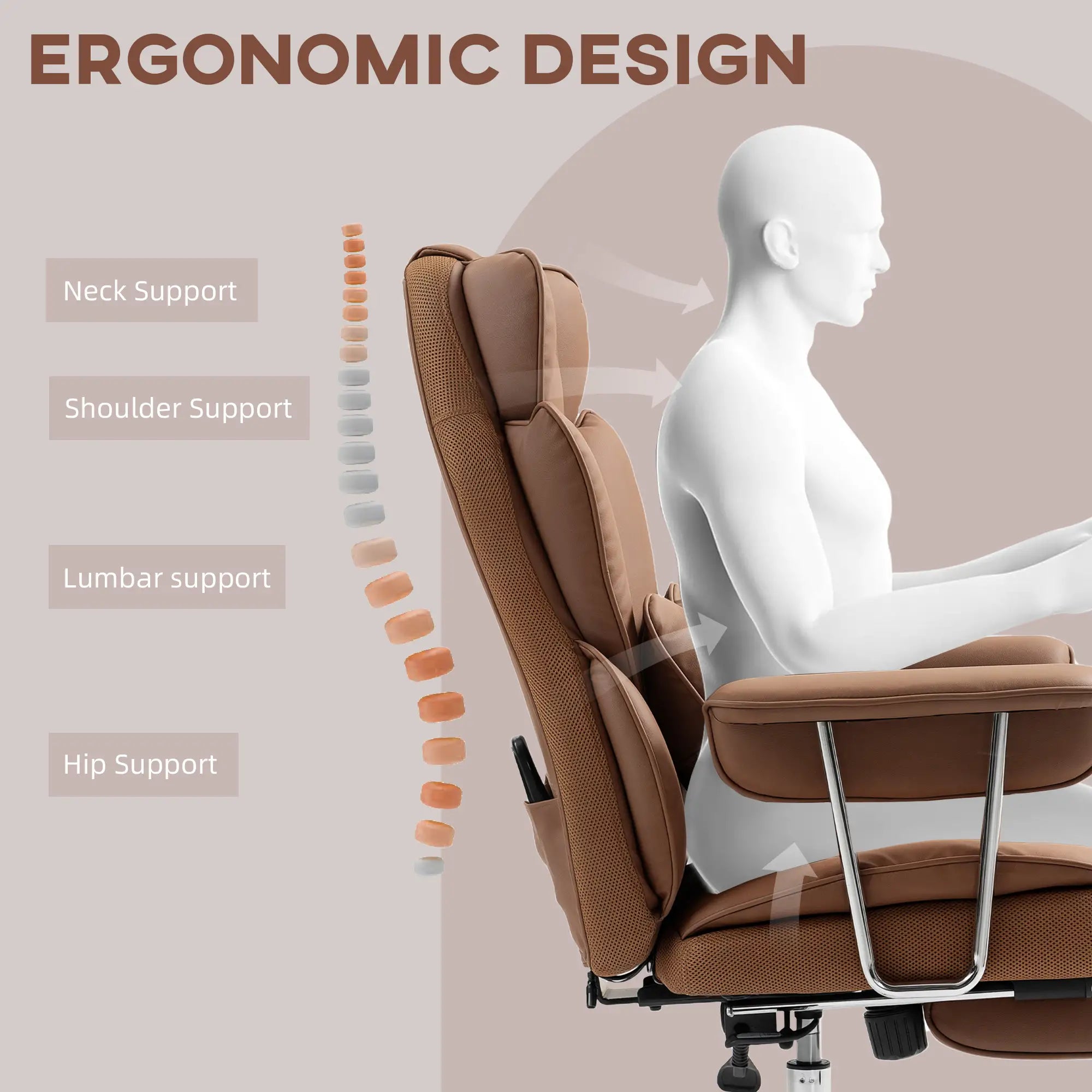 400LBS Massage Office Chair, 6-Point Vibration, Footrest, Lumbar Support, Brown Massage Chairs at Gallery Canada