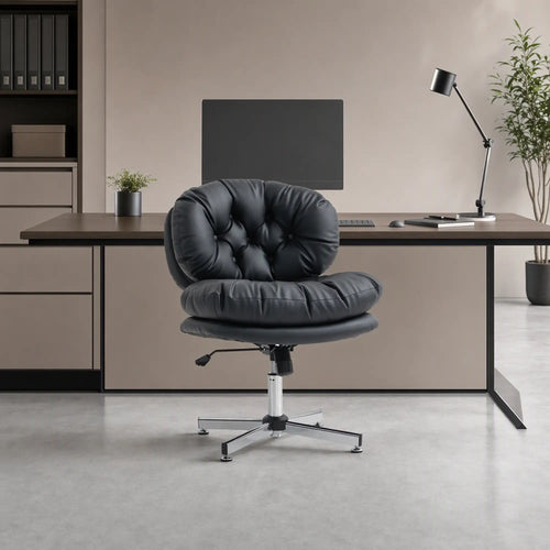 Armless Office Chair, Wide Padded Seat, Adjustable Height, Black
