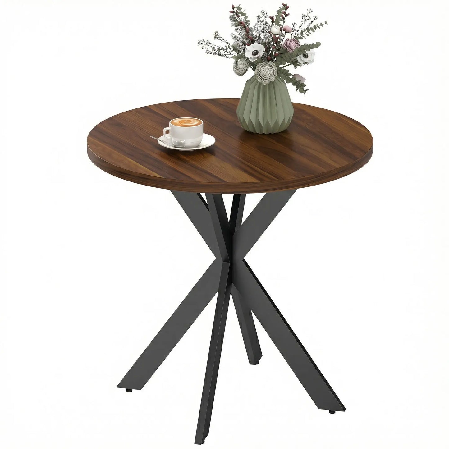 29" Round Dining Table, Walnut Finish, Steel Legs Dining Tables Walnut Wood Grain Tabletop, Black Legs at Gallery Canada