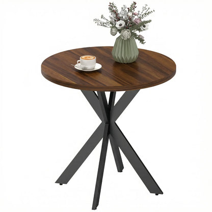 29" Round Dining Table, Walnut Finish, Steel Legs Dining Tables Walnut Wood Grain Tabletop, Black Legs at Gallery Canada