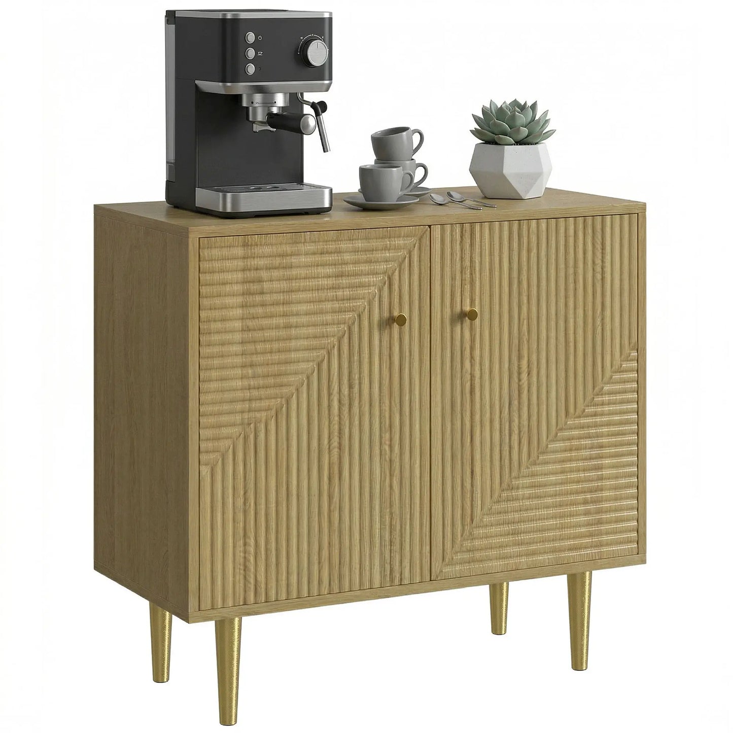 Oak Sideboard With Adjustable Shelf, 2 Doors, Gold Steel Legs, Gold Storage Cabinets at Gallery Canada