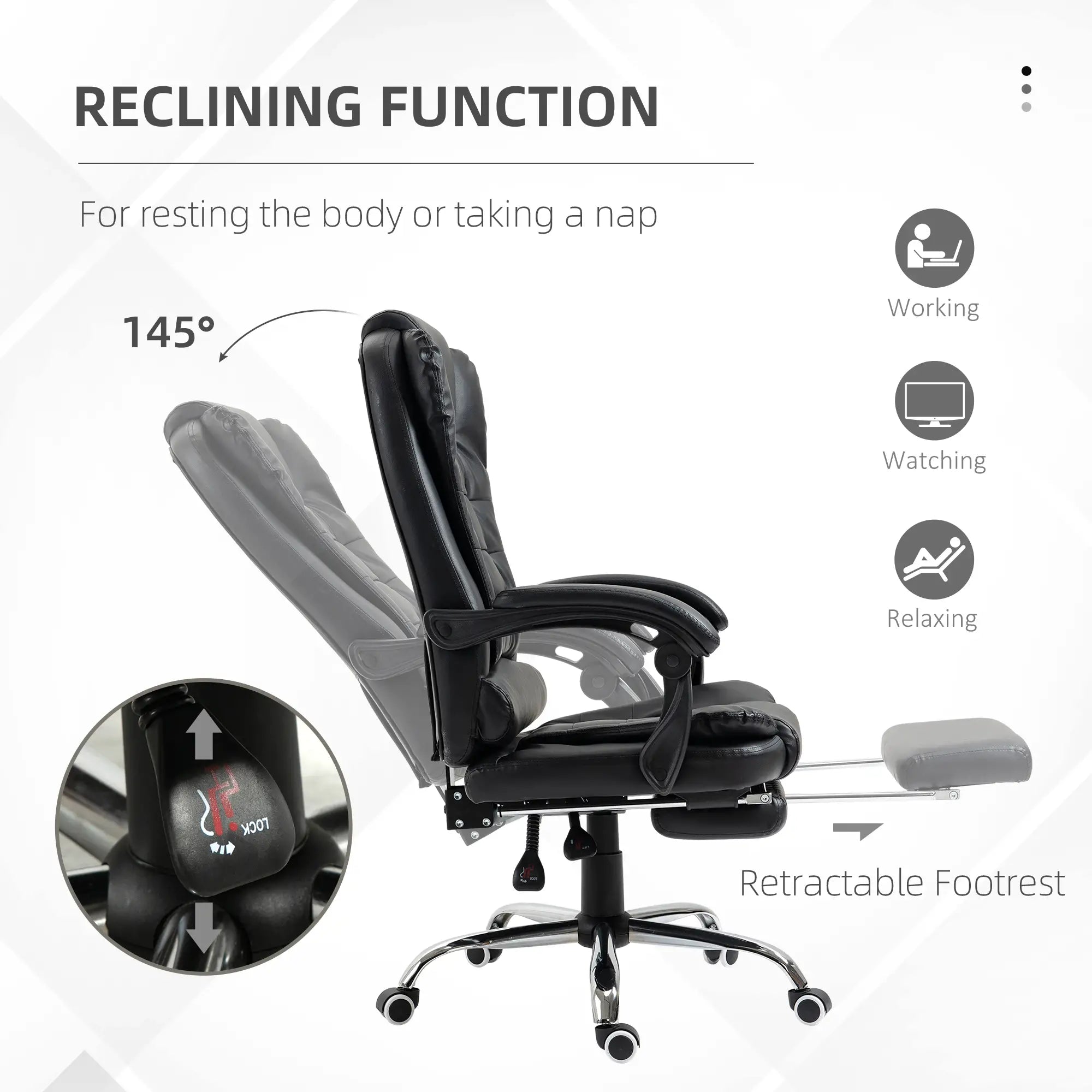 High Back Office Chair, PU Leather, Retractable Footrest, Padded Armrest, Black Executive & Manager Chairs at Gallery Canada