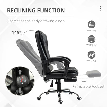 High Back Office Chair, PU Leather, Retractable Footrest, Padded Armrest, Black Executive & Manager Chairs at Gallery Canada