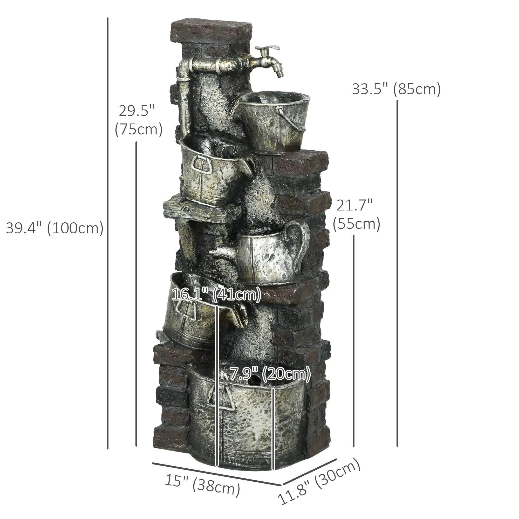 5-Tiered Outdoor Water Fountain with LED Lights, Adjustable Flow, 39.4-inch Water Fountains at Gallery Canada