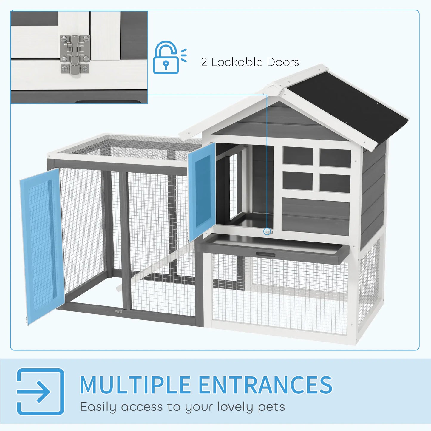 48" Weatherproof Wooden Rabbit Hutch, Slant Roof, Screened Run, Grey Rabbit Hutch at Gallery Canada
