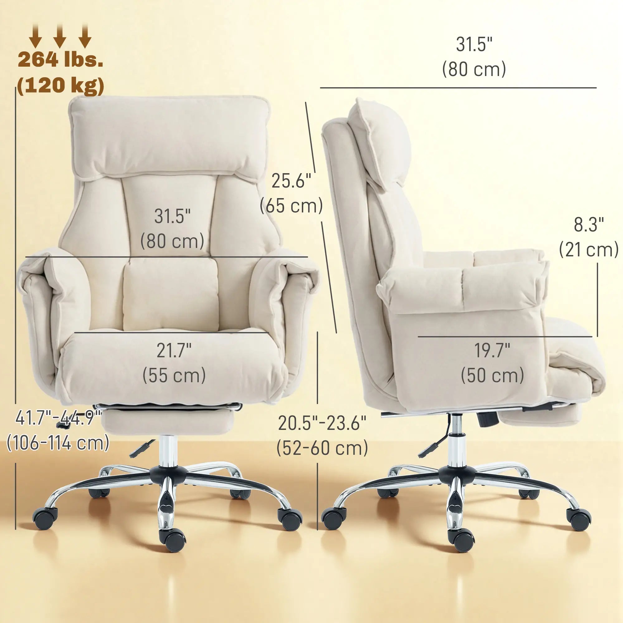 Desk Chair With Footrest, Adjustable Backrest, Cream White, Cream White Executive & Manager Chairs at Gallery Canada