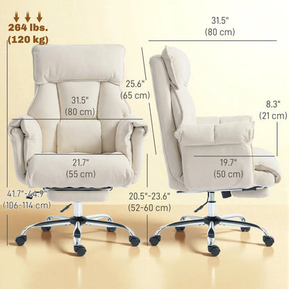 Desk Chair With Footrest, Adjustable Backrest, Cream White, Cream White Executive & Manager Chairs at Gallery Canada
