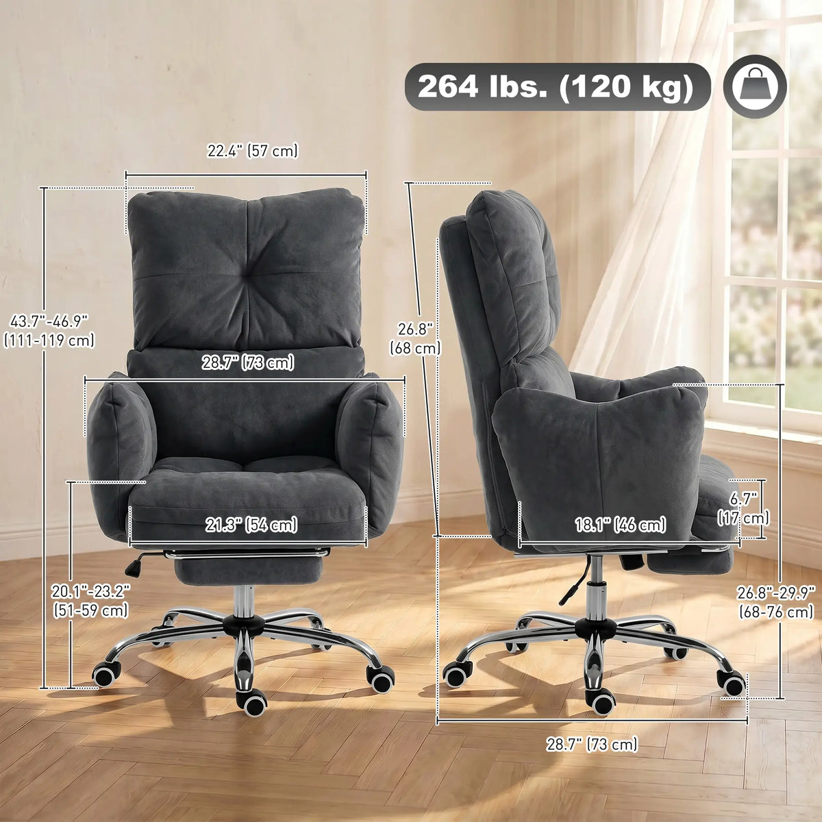 Ergonomic Reclining Office Chair W/ Foot Rest, Dark Grey Task Chairs at Gallery Canada