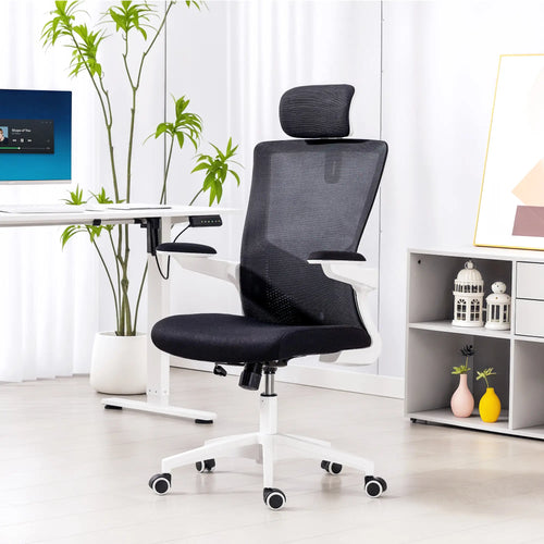 Ergonomic Office Chair, Swivel Desk Chair, Adjustable Lumbar Support, Headrest, Flip-Up Armrests, Black