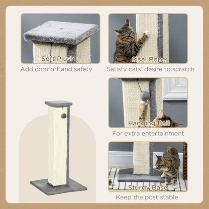 32" Tall Cat Scratching Post, Sisal Scratcher with Hanging Ball, Grey Cat Posts at Gallery Canada