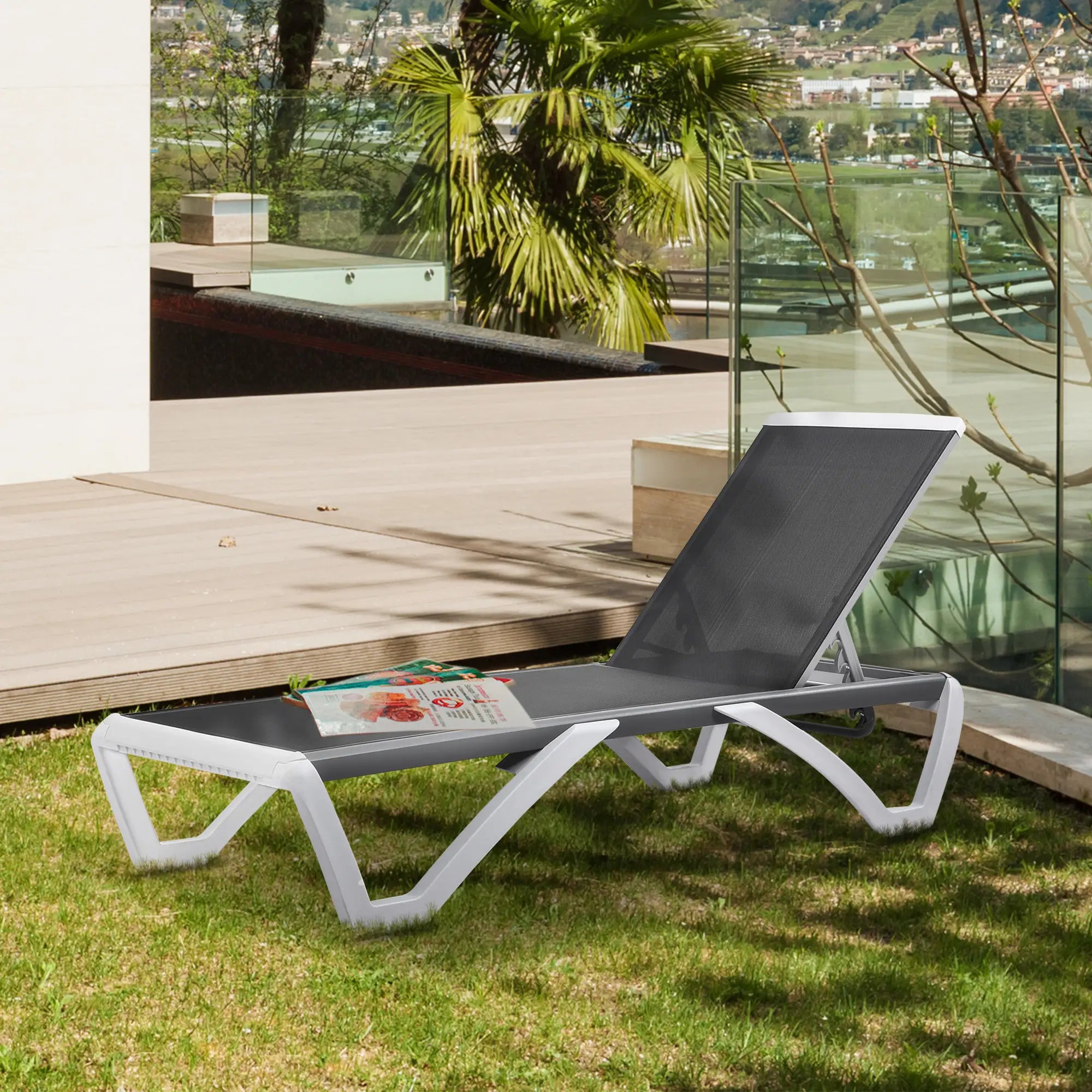 Outdoor Chaise Lounge Chair, Adjustable Back, Wheels, Mesh Fabric, Black Lounger Chairs at Gallery Canada