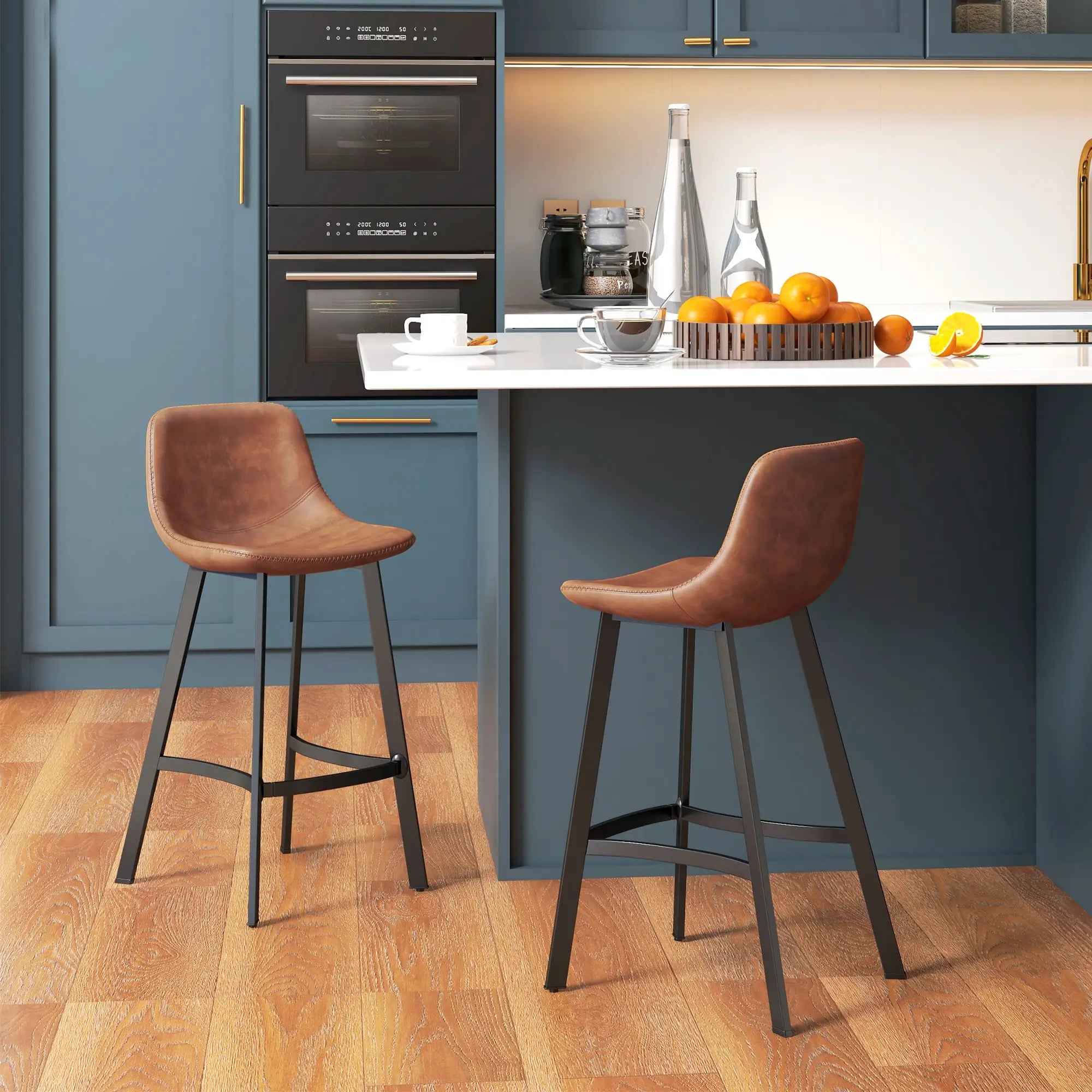Counter Height Stools Set of 2, Upholstered Kitchen Stool with Back, Steel Legs Bar Stools at Gallery Canada
