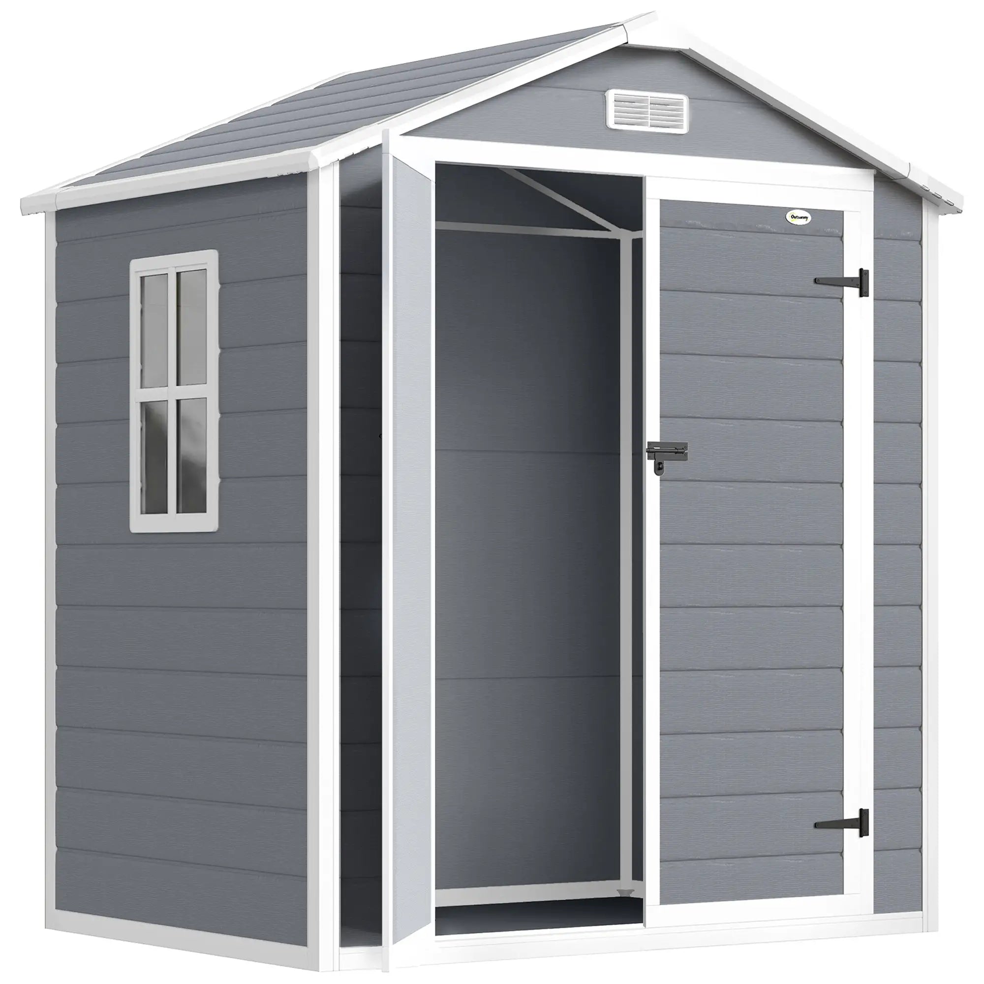 6x4.5ft Plastic Garden Shed, Lockable Tool Storage, Double Doors, Vent, Gray Sheds Grey at Gallery Canada