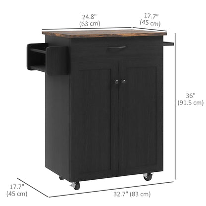 Modern Rolling Kitchen Island Cart, Natural Wood Top, Distressed Black, Black Kitchen Islands & Kitchen Carts at Gallery Canada
