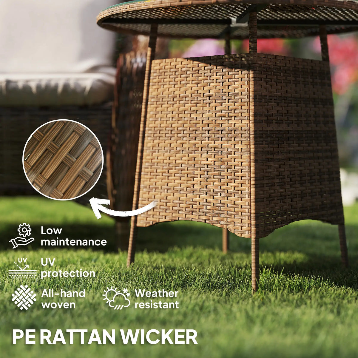 31.5" Round Patio Table with Umbrella Hole, Tempered Glass Top, Brown Coffee Tables at Gallery Canada