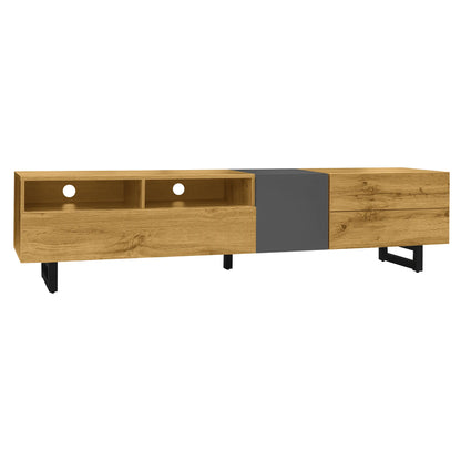 TV Stand, U-Shaped Metal Legs, 3 Doors, 2 Compartments, 67" L x 14" W x 16.5" H, Black+Natural TV Stands at Gallery Canada