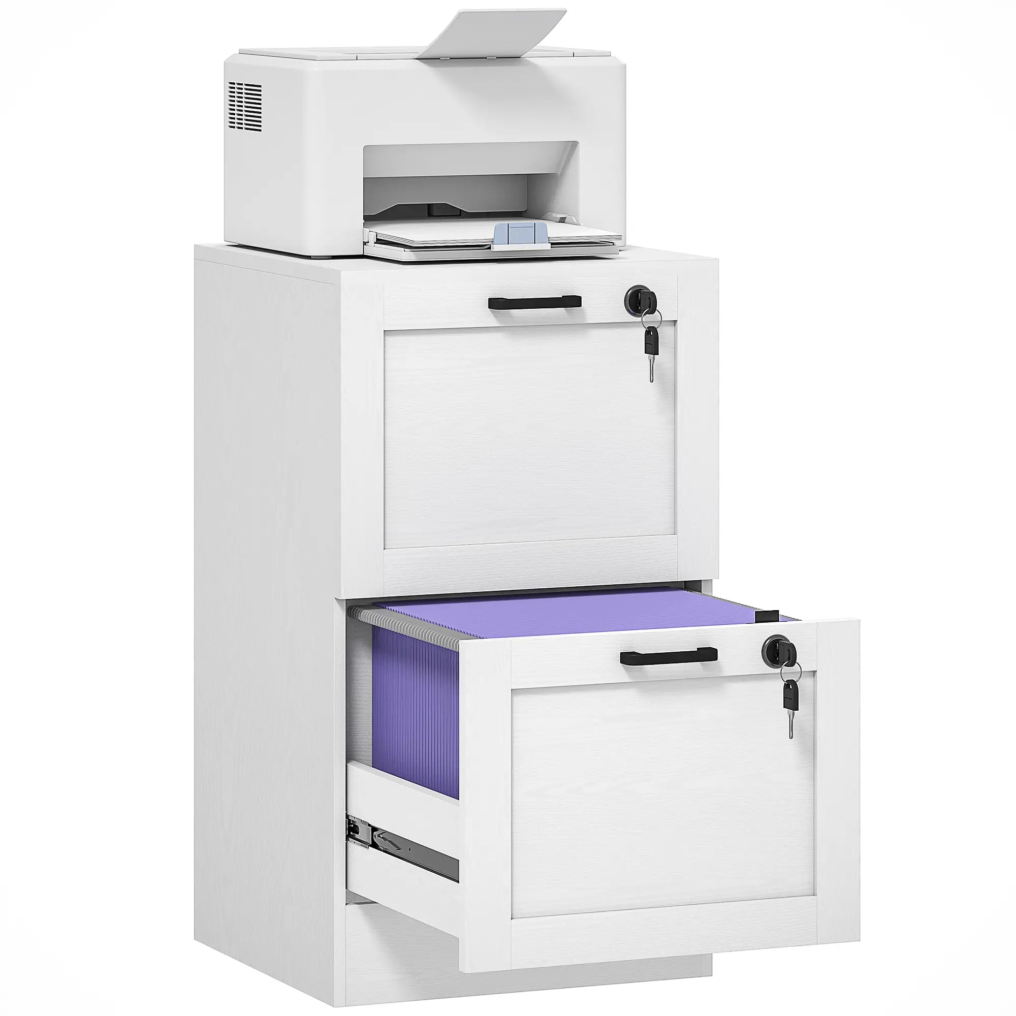 Vertical Filing Cabinet, 2 Drawers With Lock, A4 Letter Size, White Office Cabinets & Cupboards at Gallery Canada