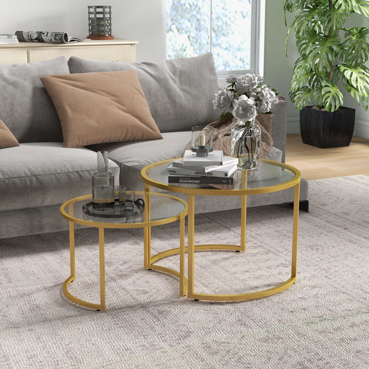 Round Coffee Table Set, Tempered Glass Top, Steel Frame, Gold Coffee Tables Gold, Transparent at Gallery Canada