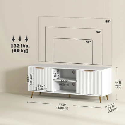 TV Stand for 55 Inch TV, Modern Cabinet with 2 Shelves, 2 Cabinets, White TV Stands at Gallery Canada