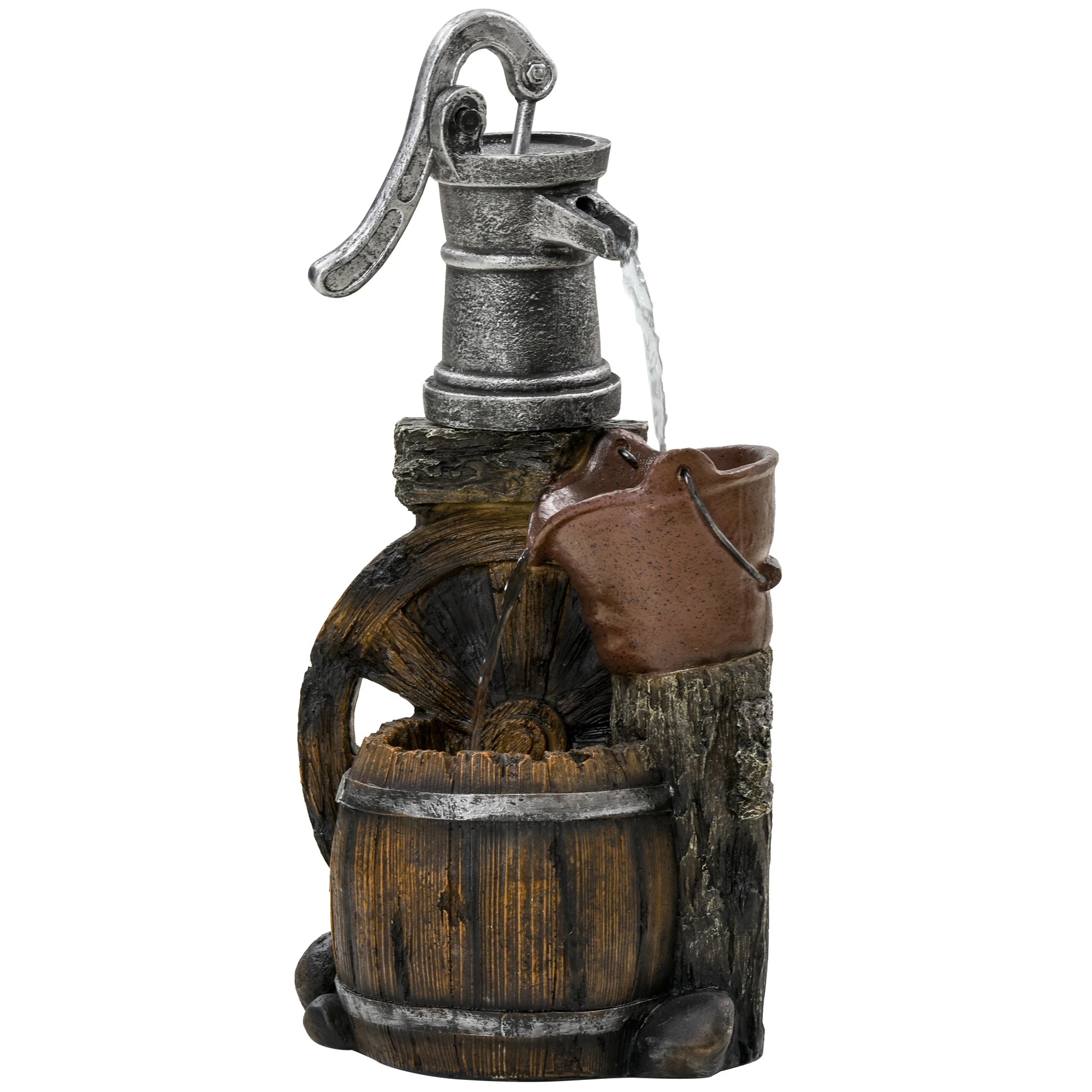 Rustic Waterfall Fountain, 3-Tier Cascading Outdoor, Adjustable Flow Water Fountains Silver, Brown at Gallery Canada