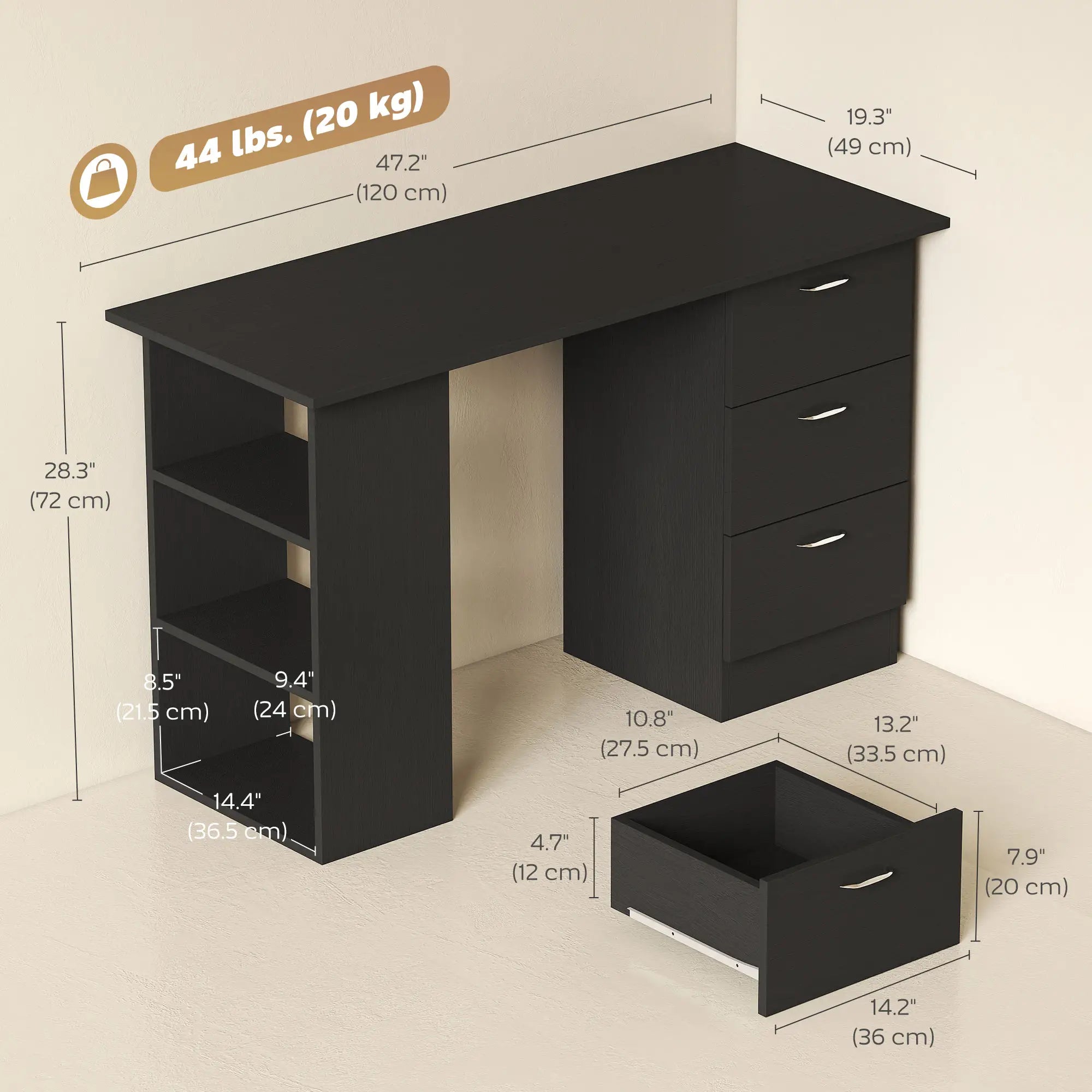 Computer Desk With Shelves And Drawers, 47
