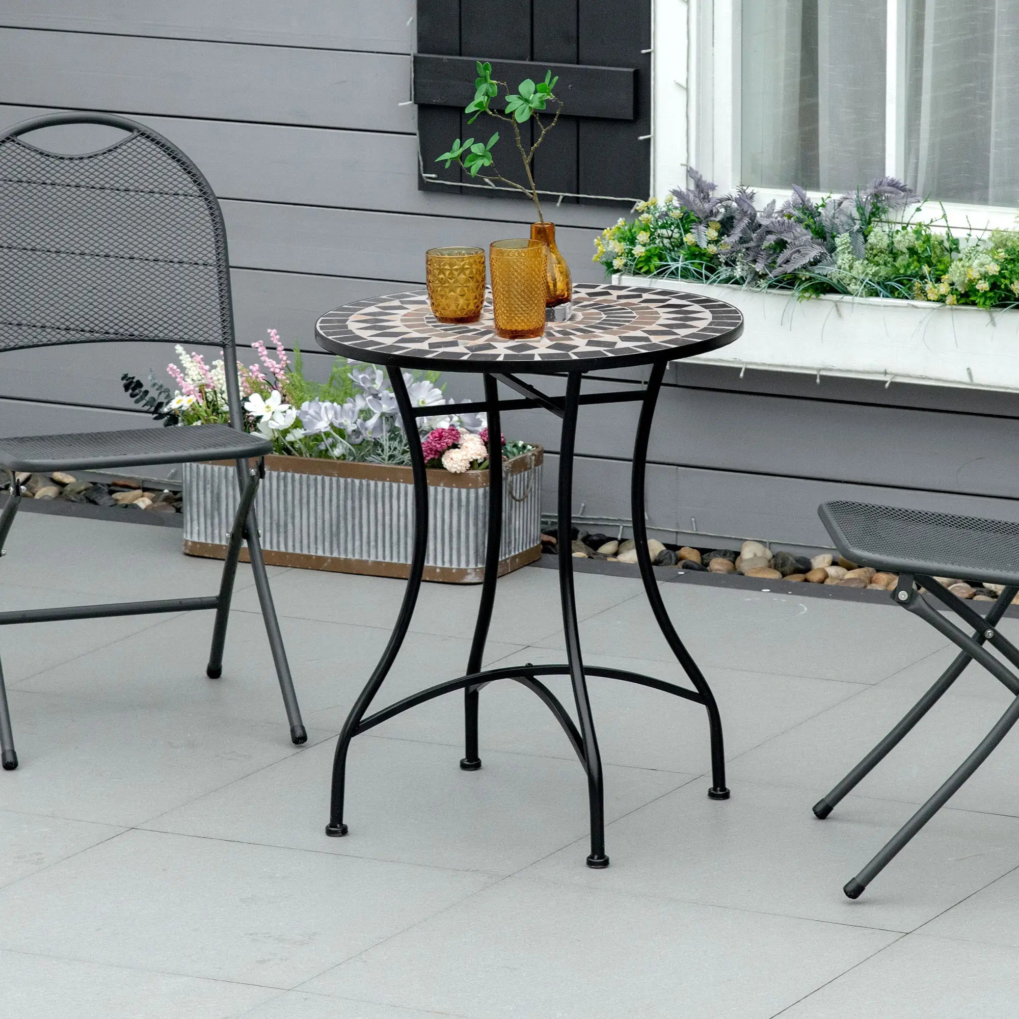 Round Mosaic Patio Table, Metal Frame, Outdoor Garden Furniture, Black Patio Side Tables at Gallery Canada