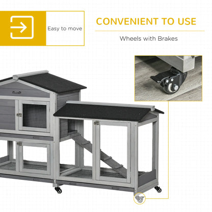 62" Wooden Rabbit Hutch with Wheels, Run Box, Tray, Ramp, Light Grey Rabbit Hutch at Gallery Canada