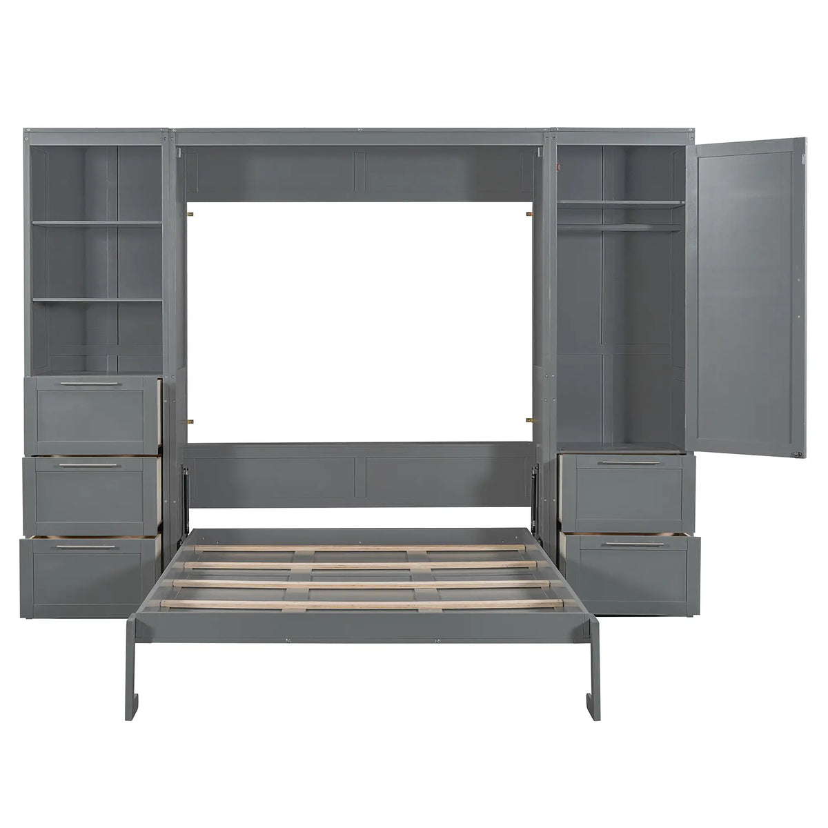 Murphy Bed with Closet, Drawers, Shelves, 120" L x 20" W x 88.5" H, Grey Bed Frames at Gallery Canada