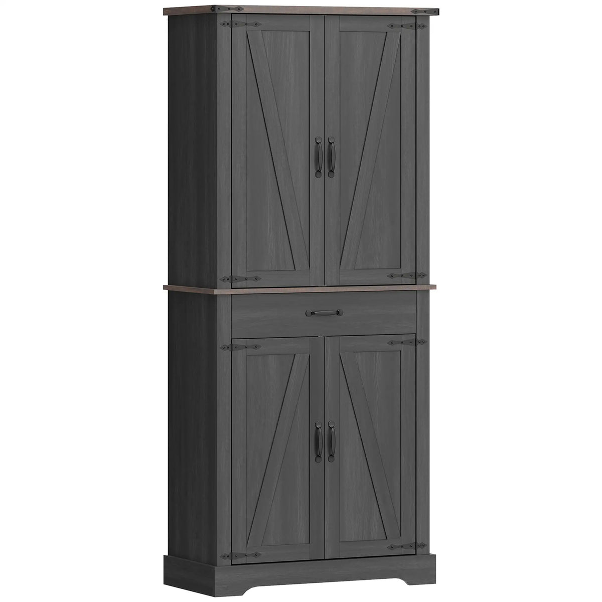 71" Tall Kitchen Cabinet, Farmhouse Pantry with Barn Doors, Drawer, Black Kitchen Pantry Cabinets Multi Colour at Gallery Canada